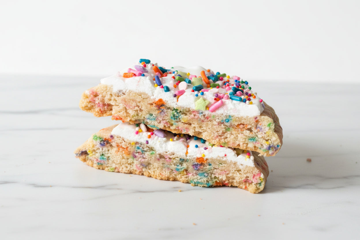 funfetti with colorful sprinkles on a white surface