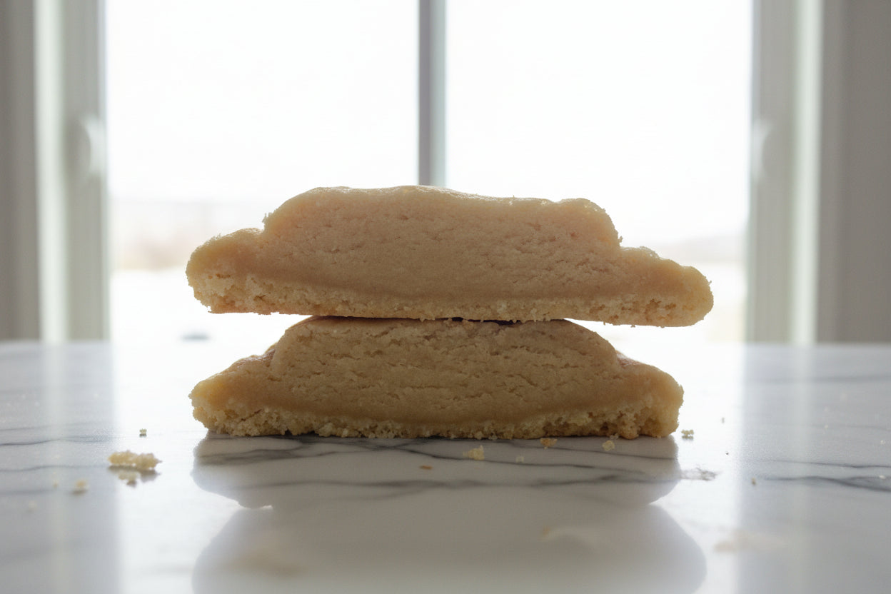 sugar cookie partial view on a marble table with a blurred background 
