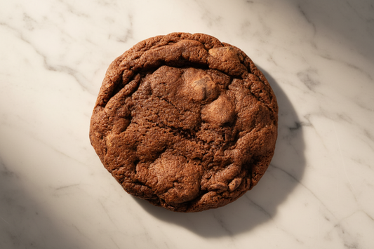dark chocolate chip cookie on a marble background