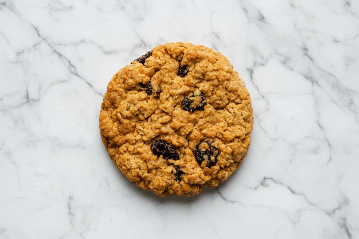 Oatmeal raisin cookie on a white background